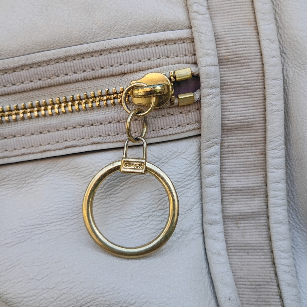 Coach Poppy White Leather Bag Tote 1456 Double Straps Gold Poppy Logo - Picture 17 of 17